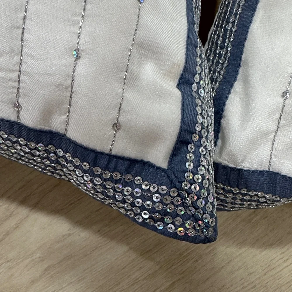 West Elm White and Blue sequined Accent Pillows